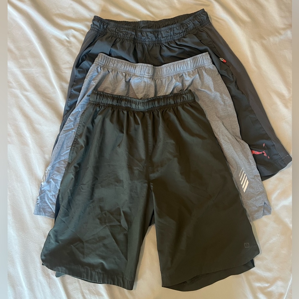 3 multi brands Men’s medium workout athletic shorts( puma, layer 8, etonic)